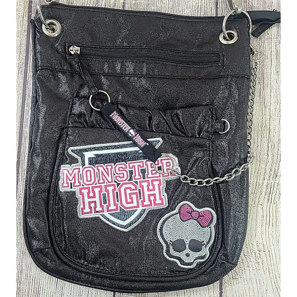 Animations Mattel Monster High Crossbody Bag Purse Black Pink Adjustable Strap - Picture 2 of 6
